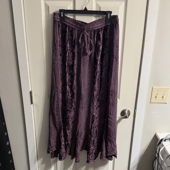 Purple Embroidered Velvet Panel Maxi Skirt - Picture 1 of 6